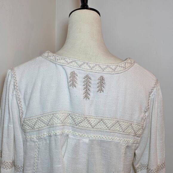 Free People The Wild Life Embroidered Top Medium Ivory Boho Chic Neutral - Picture 7 of 9